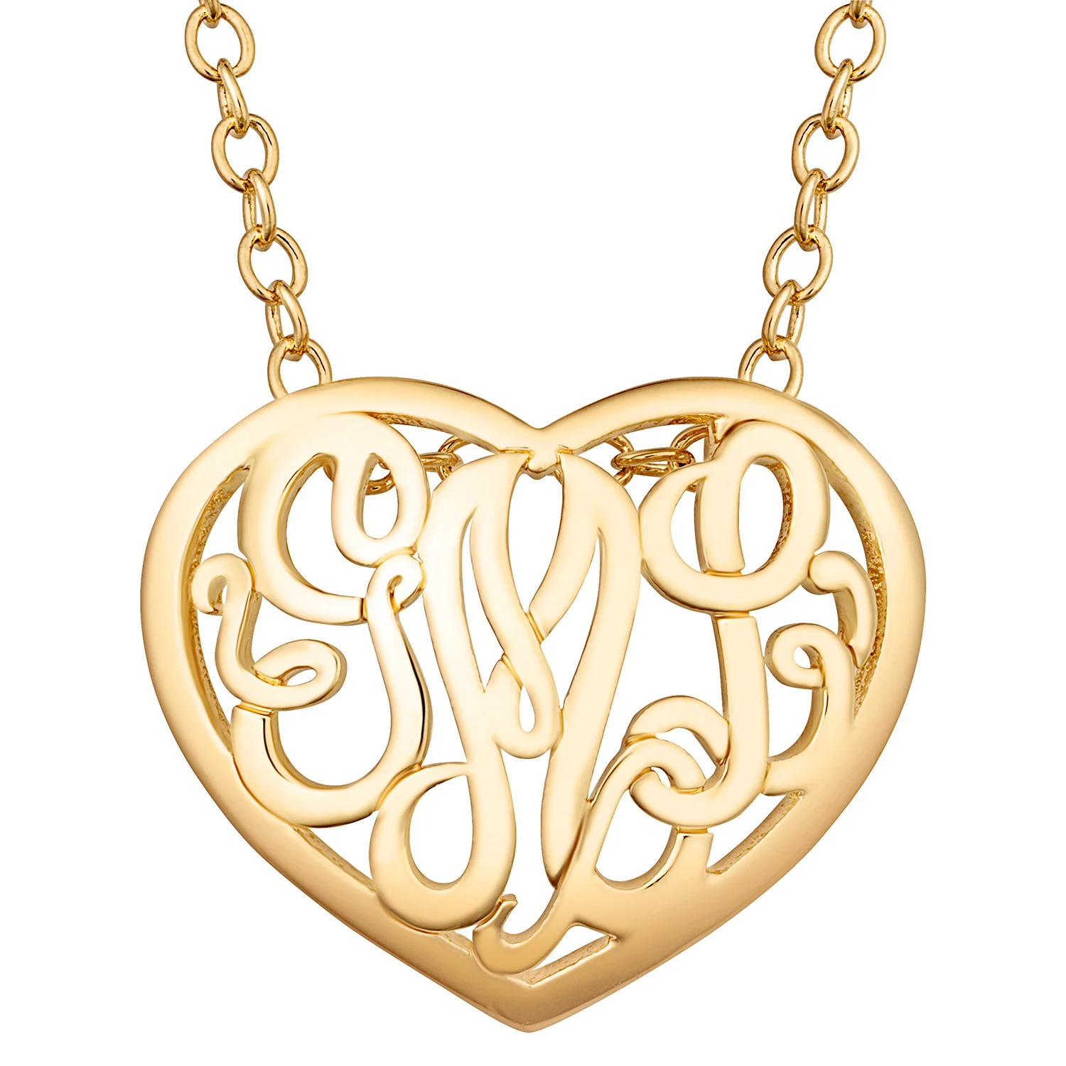 14K Gold over Sterling Single Sided 20x16mm Heart Framed Monogram Pendant