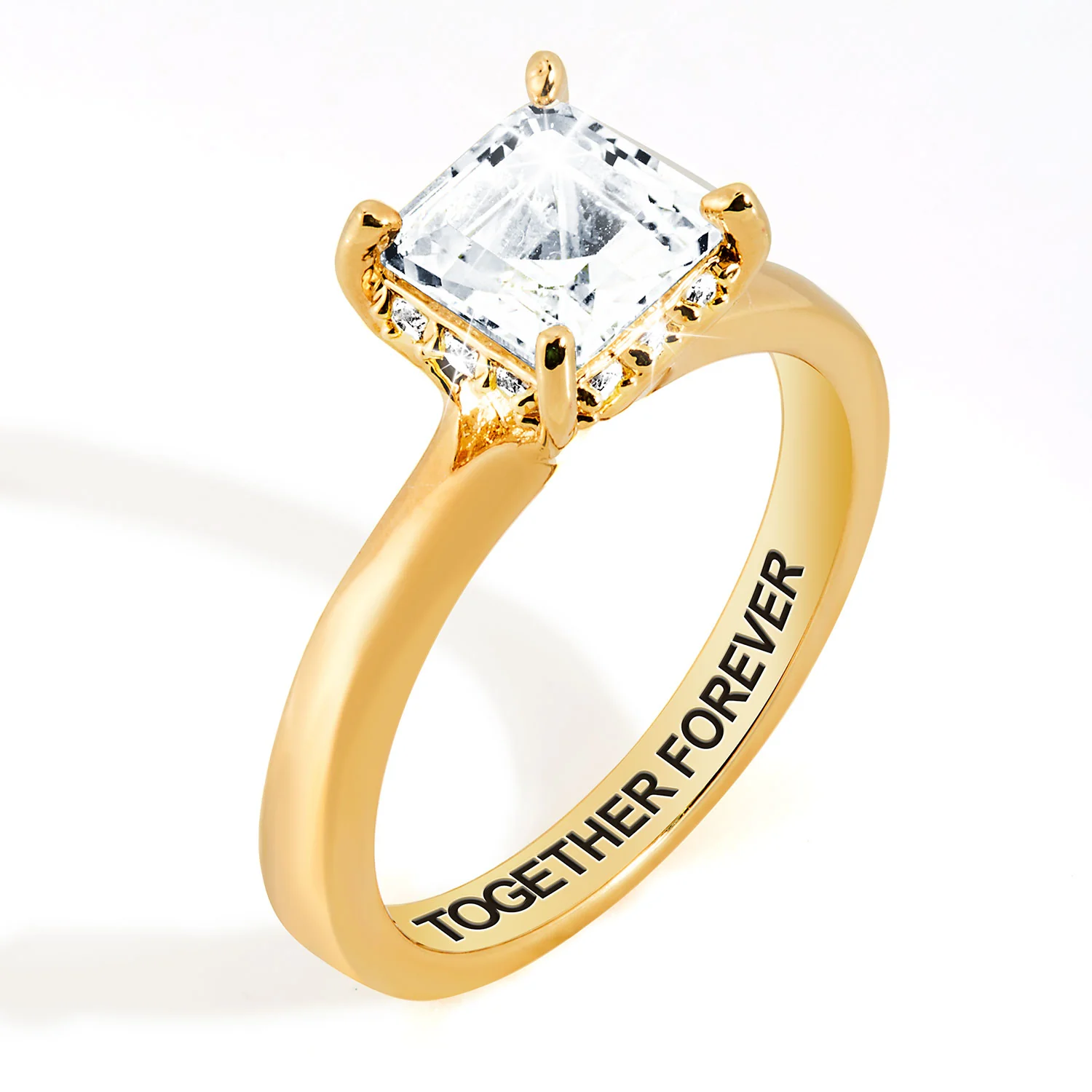 Gold over Sterling Square Hidden Halo White Topaz Engagement Ring - Image 4
