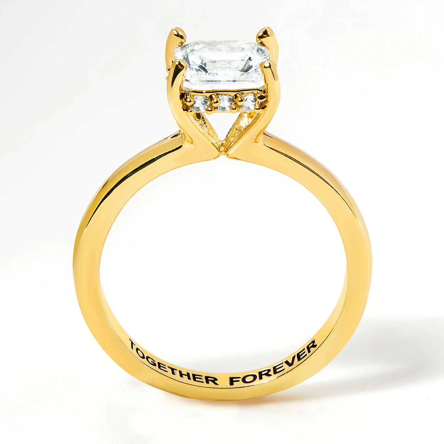Gold over Sterling Square Hidden Halo White Topaz Engagement Ring - Image 5