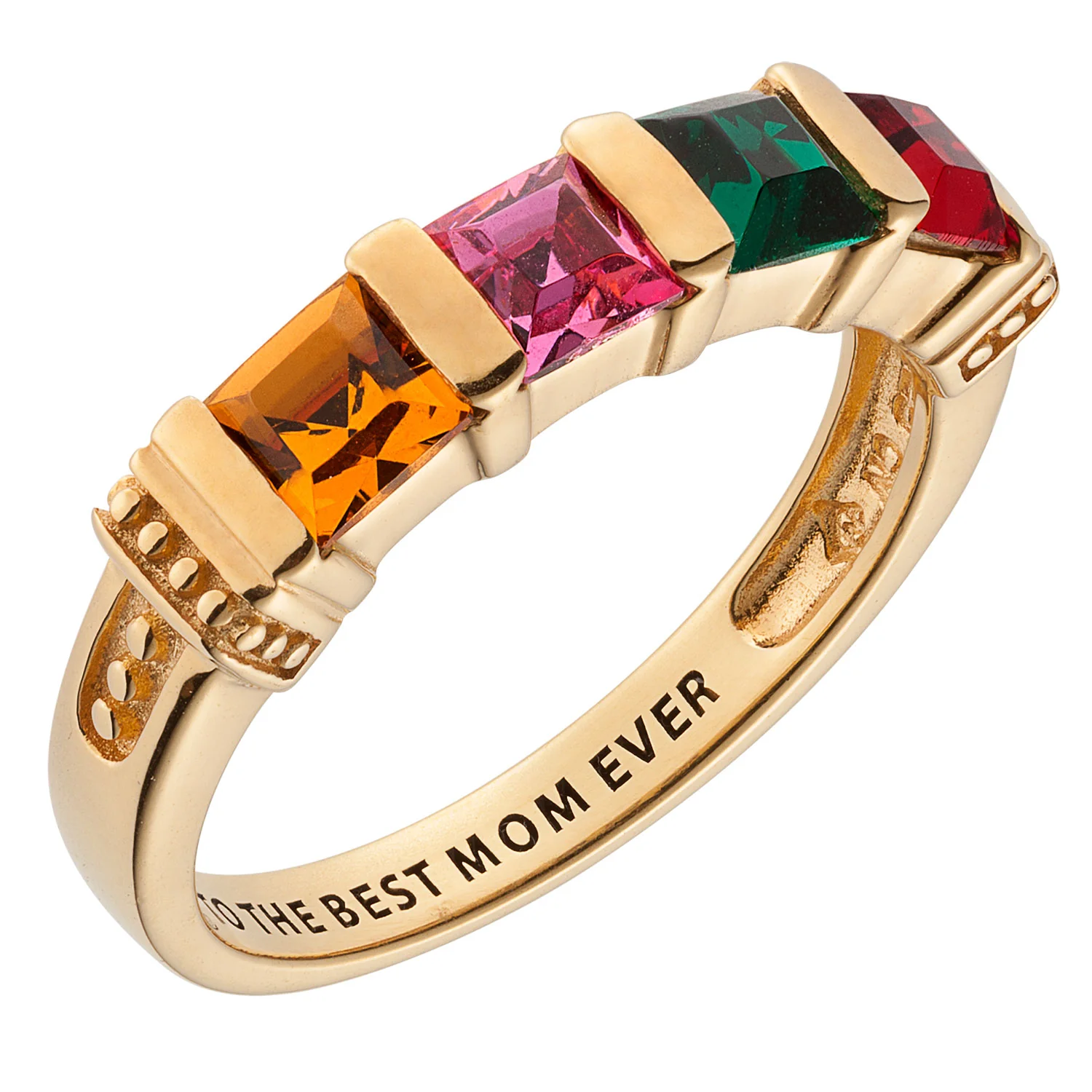 14K Gold over Sterling Square Mother's Birthstone Ring - 4 Stones - Image 2