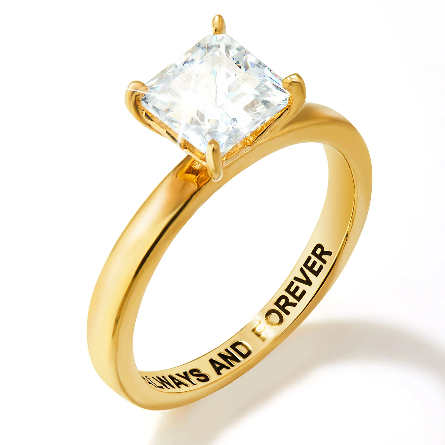 Gold over Sterling Square White Topaz Hidden Messages Birthstone Ring - Image 4