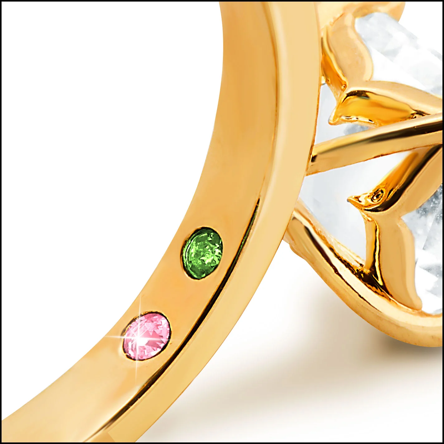 Gold over Sterling Square White Topaz Hidden Messages Birthstone Ring - Image 5