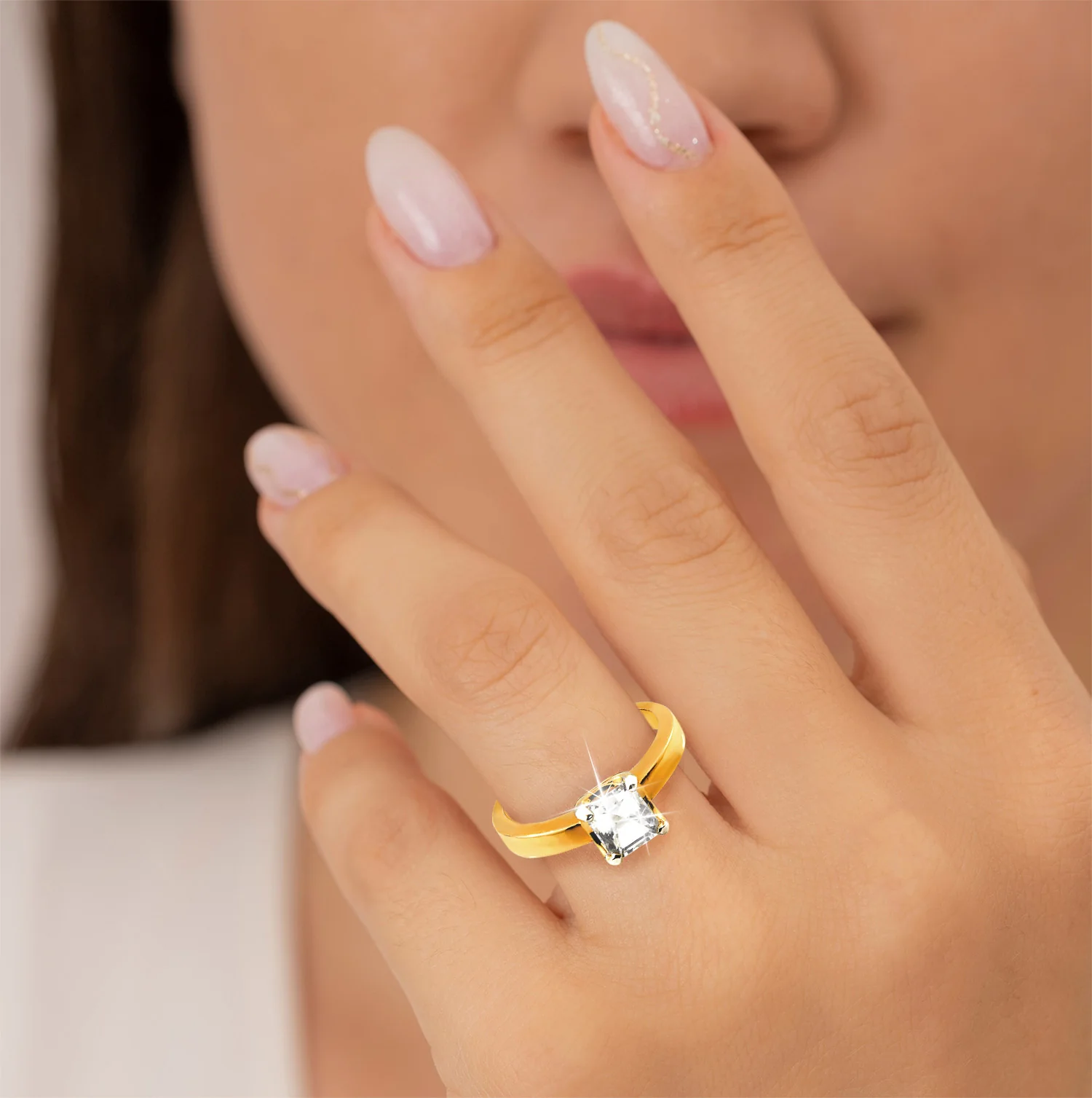 Gold over Sterling Square White Topaz Solitaire Open Heart Engraved Wedding Ring - Image 2