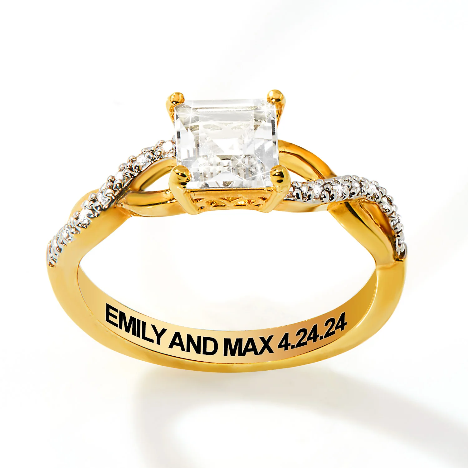 Gold over Sterling Square White Topaz Twist Engagement Ring - Image 5