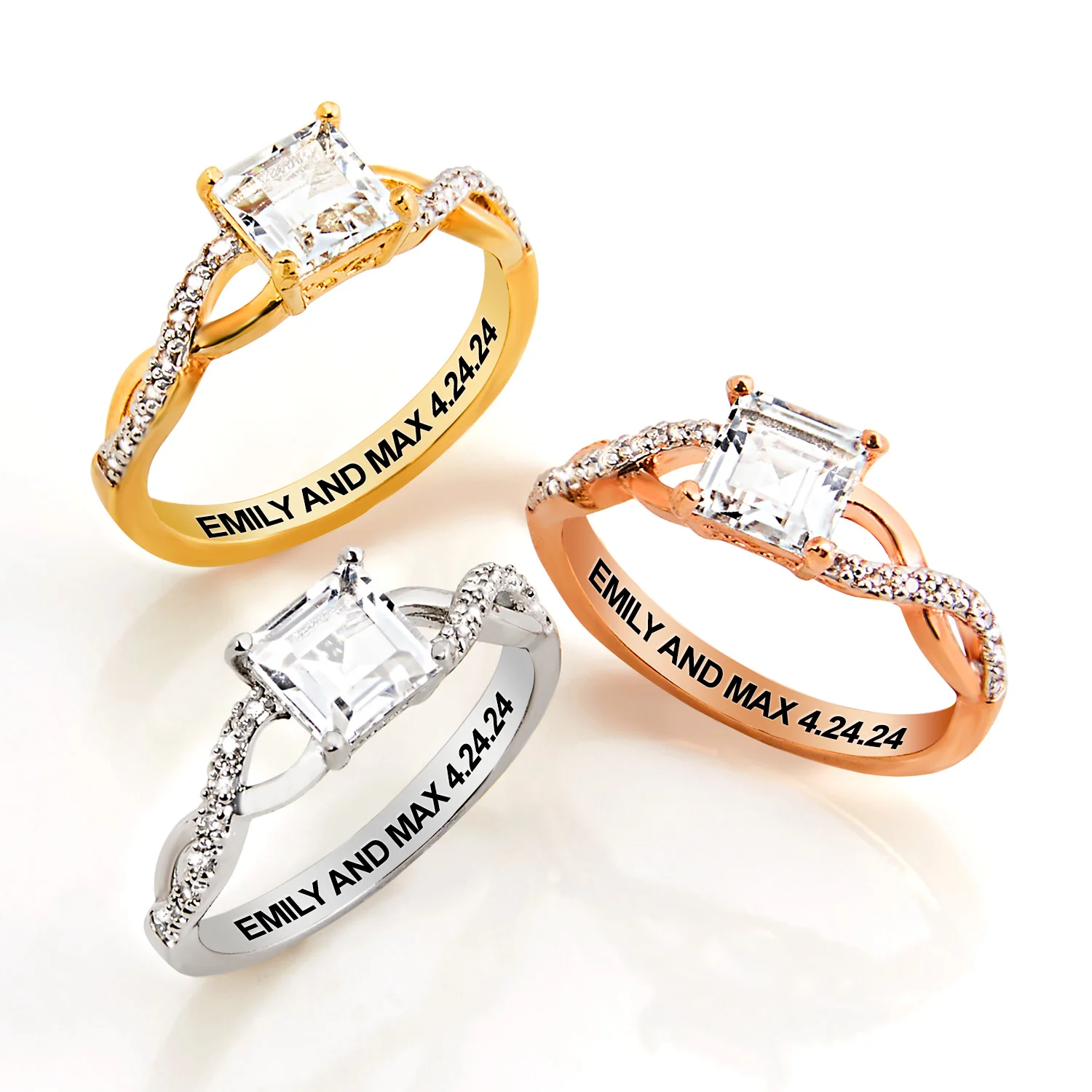 Gold over Sterling Square White Topaz Twist Engagement Ring - Image 6