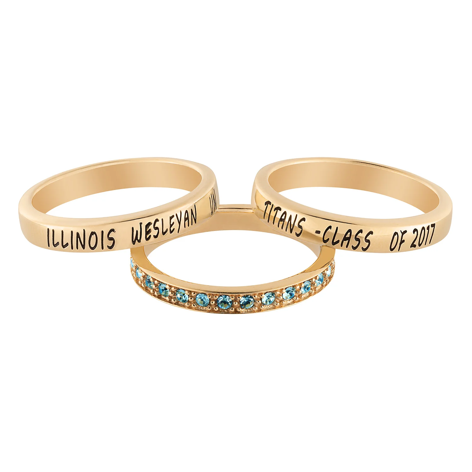 14K Gold over Sterling Stackable Class Ring with Eternity Birthstone Band