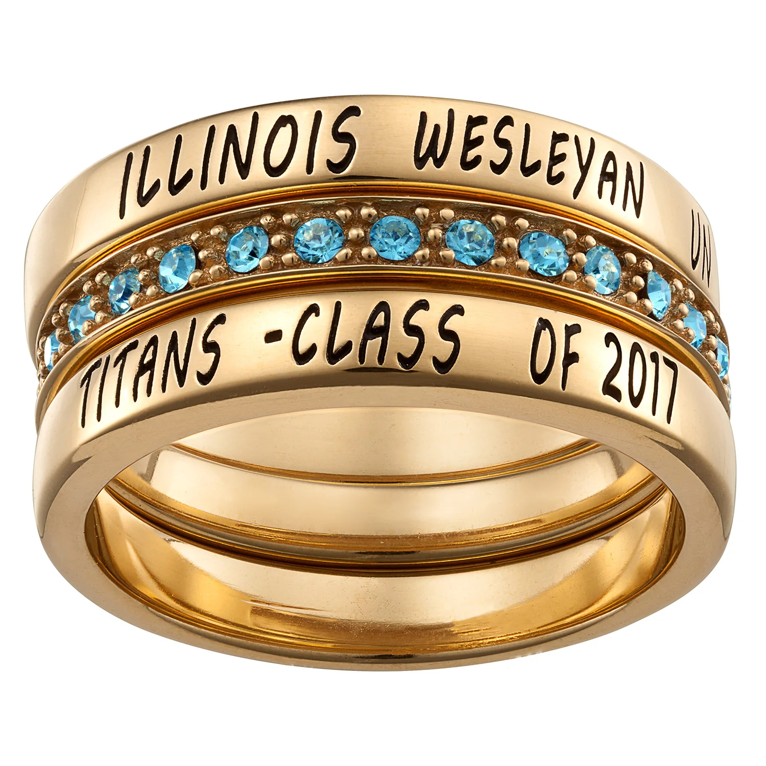 14K Gold over Sterling Stackable Class Ring with Eternity Birthstone Band - Image 2