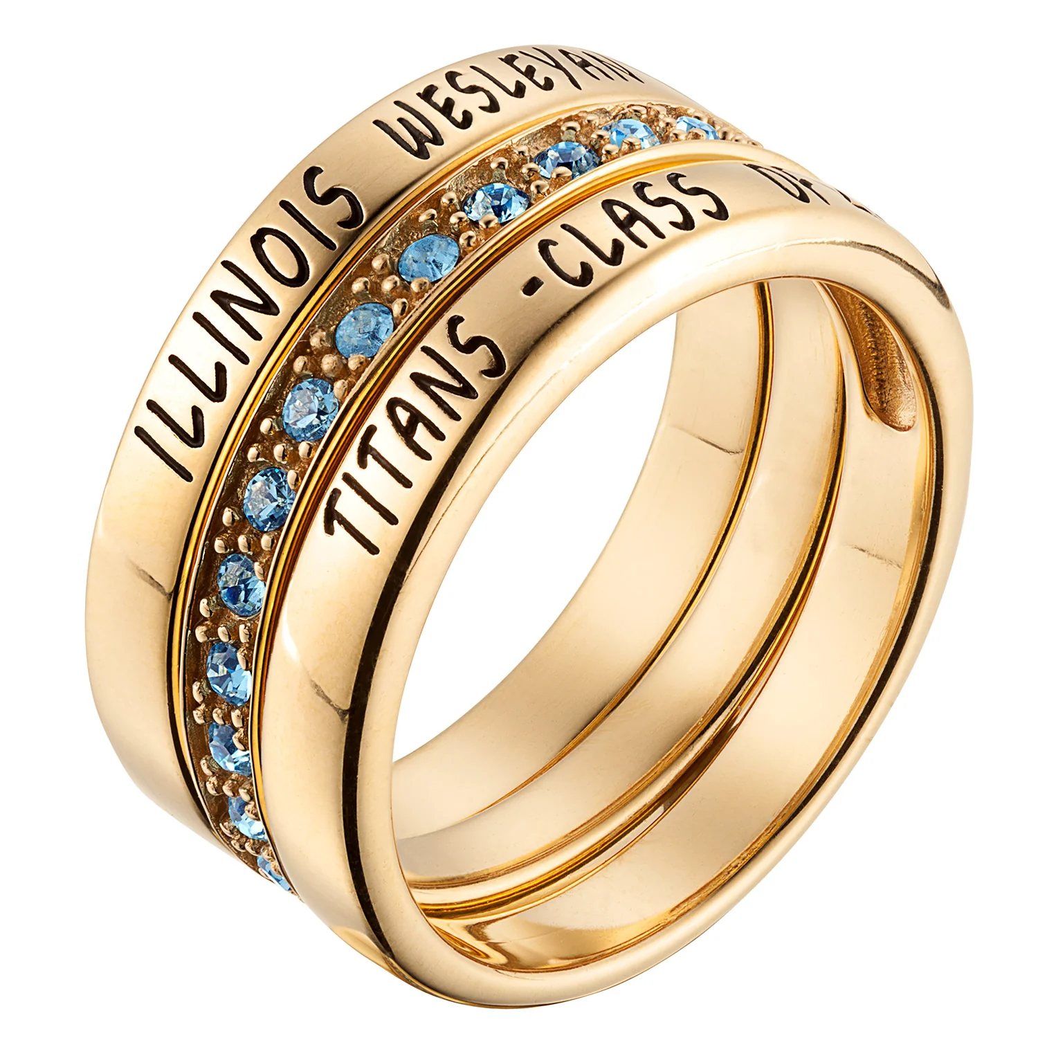 14K Gold over Sterling Stackable Class Ring with Eternity Birthstone Band - Image 3