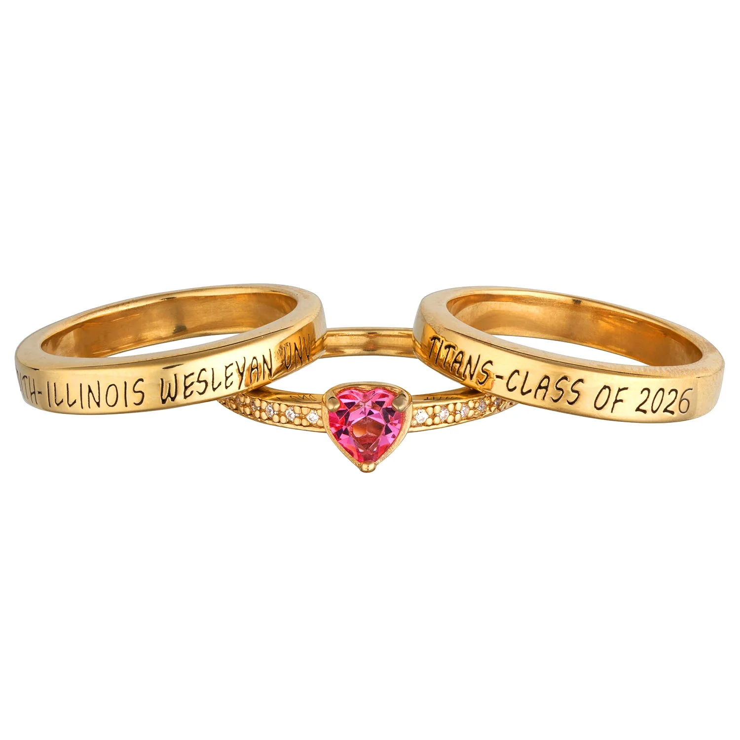 Women's 14K Gold over Sterling Stackable Freestyle Heart Class Ring - Image 2