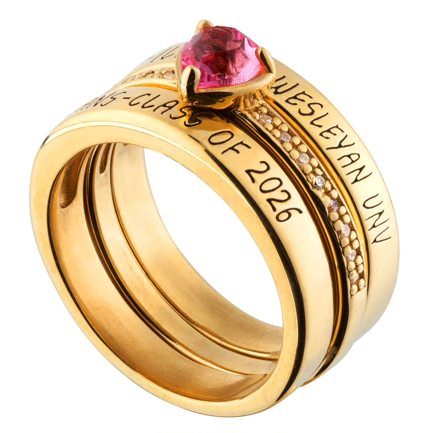 Women's 14K Gold over Sterling Stackable Freestyle Heart Class Ring - Image 3
