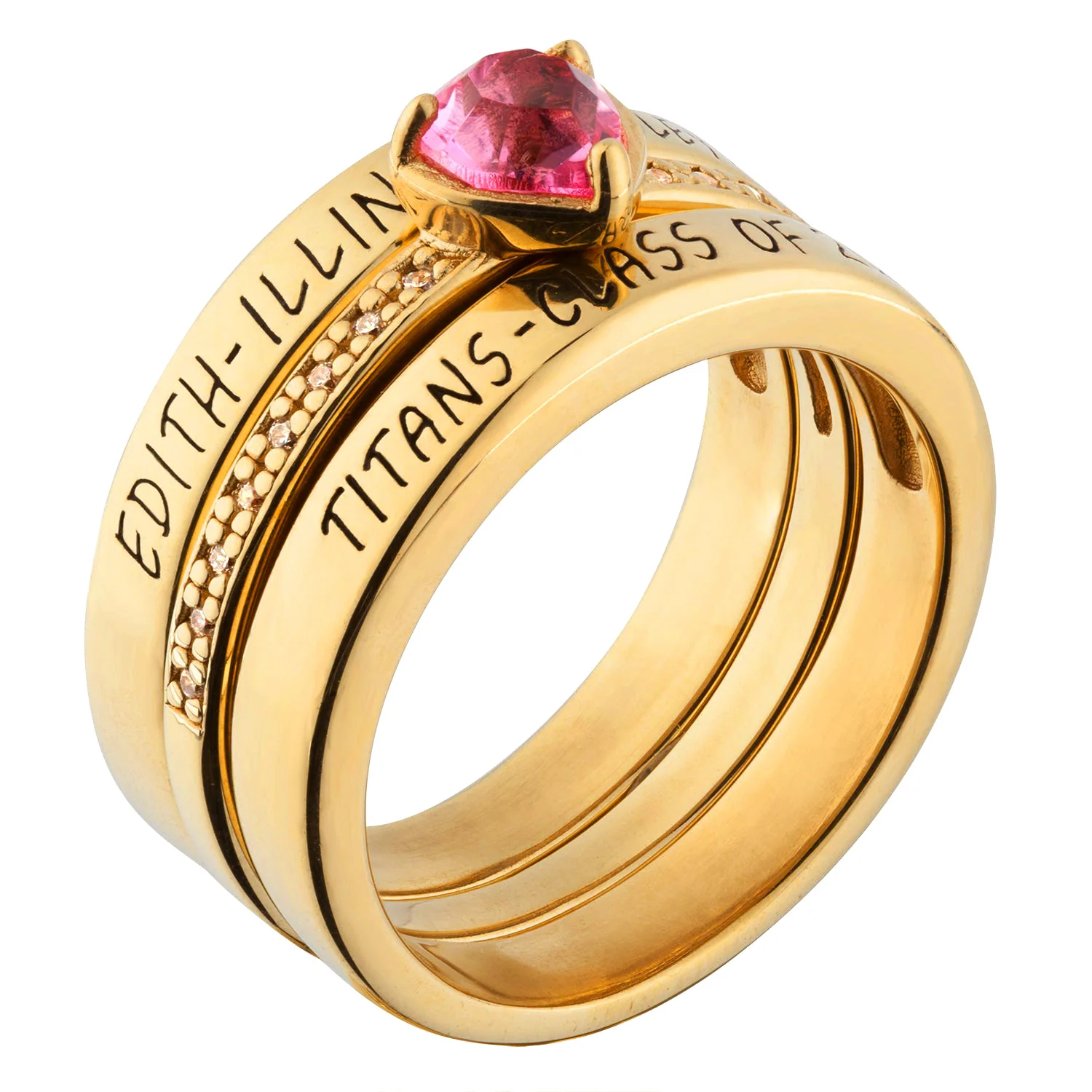 Women's 14K Gold over Sterling Stackable Freestyle Heart Class Ring - Image 4