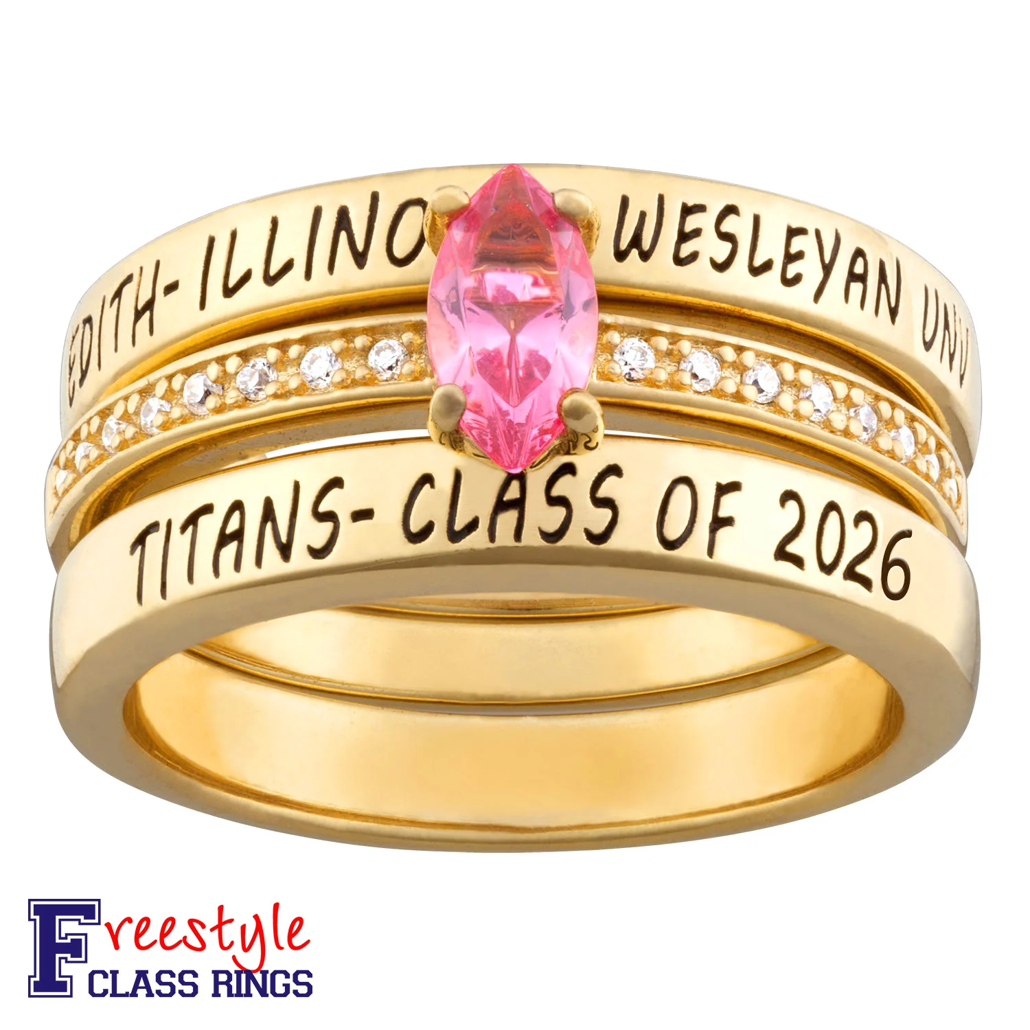 Women's 14K Gold over Sterling Stackable Freestyle Marquise Class Ring