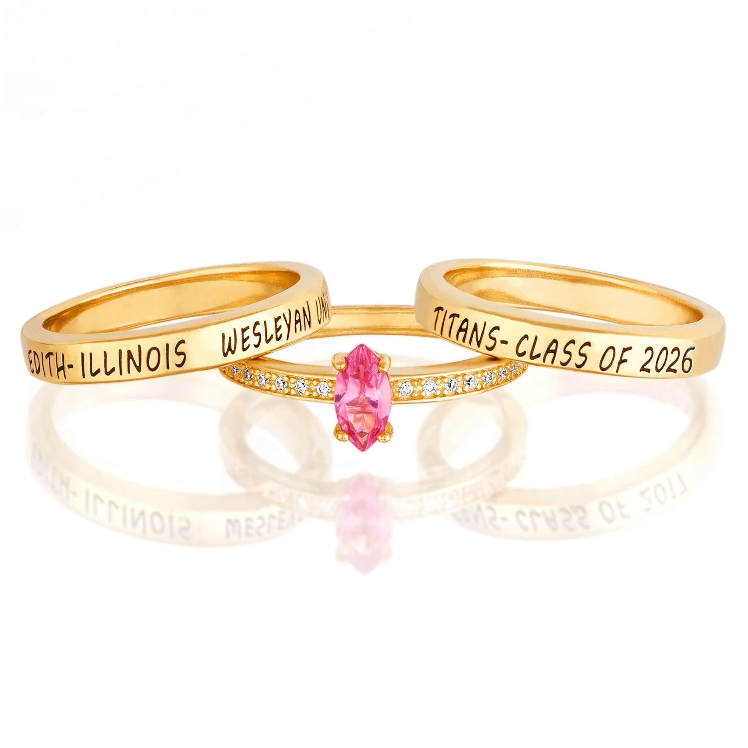 Women's 14K Gold over Sterling Stackable Freestyle Marquise Class Ring - Image 2