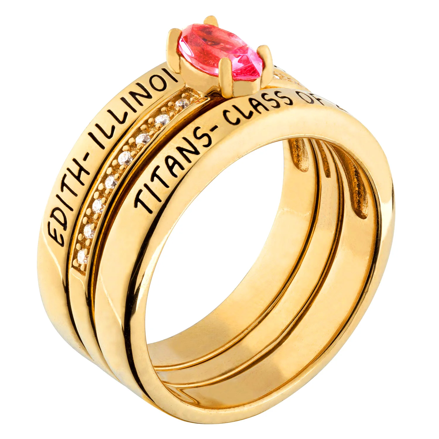 Women's 14K Gold over Sterling Stackable Freestyle Marquise Class Ring - Image 3