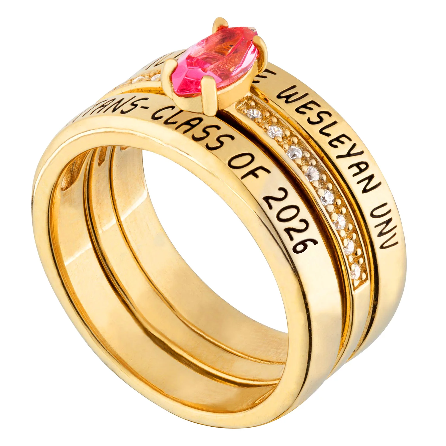 Women's 14K Gold over Sterling Stackable Freestyle Marquise Class Ring - Image 4