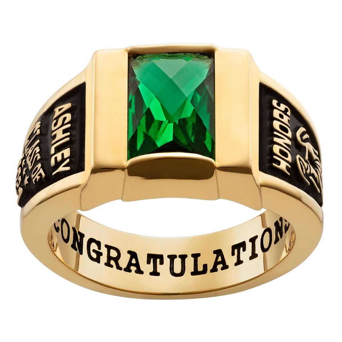 14K Gold over Sterling Traditional Deco Stone Ladies Class Ring