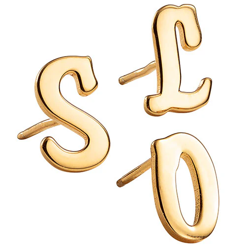 14K Gold over Sterling Uppercase Initial Button Earring - Image 4