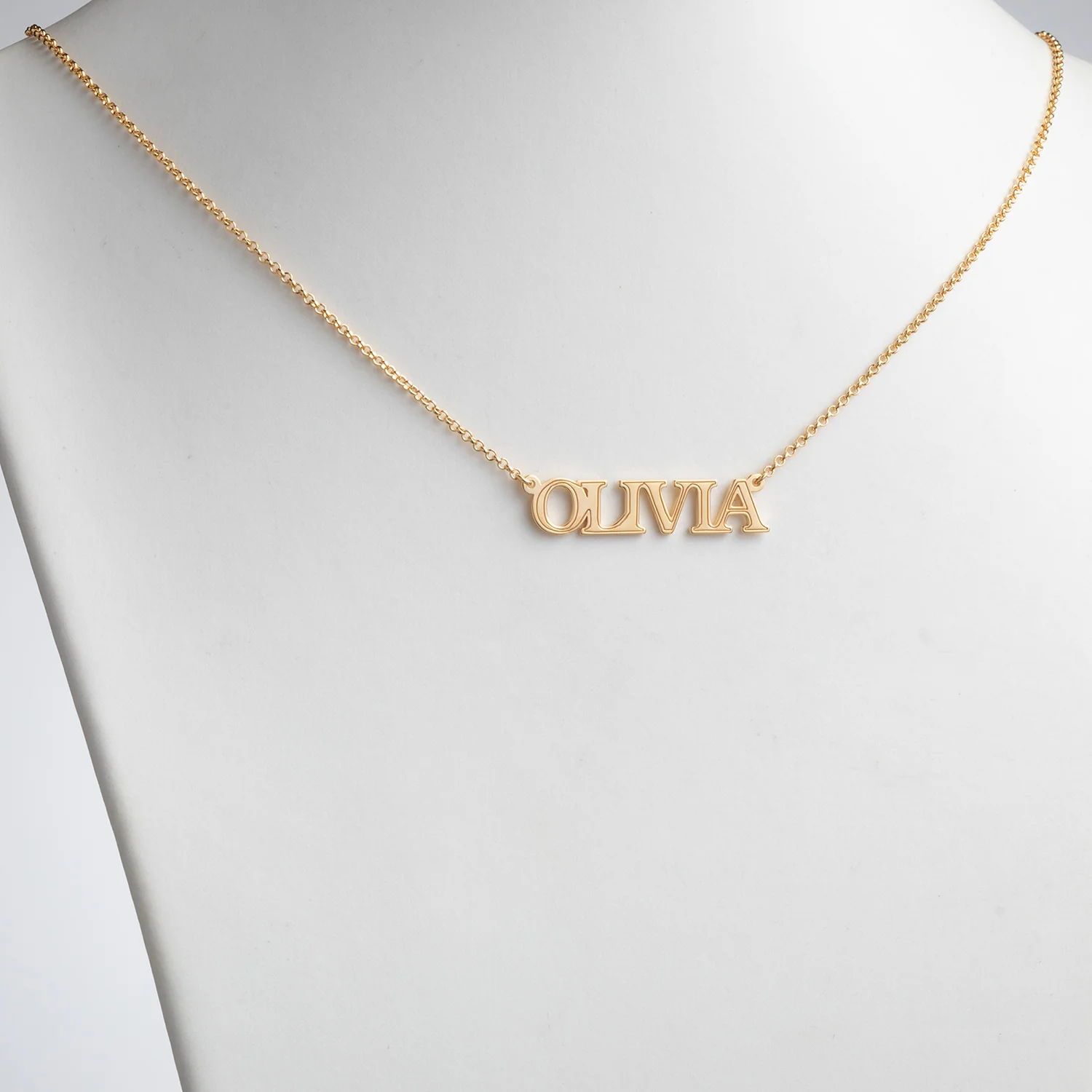 14K Gold over Sterling Uppercase Name with Outline Necklace - Image 2