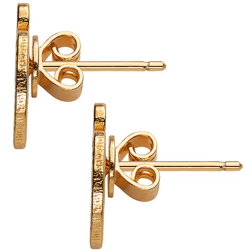 14K Gold over Sterling Uppercase Script Beaded Initial Button Earring - Image 2