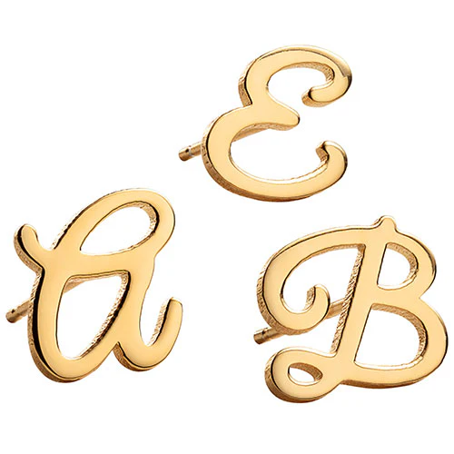 14K Gold over Sterling Uppercase Script Initial Button Earring - Image 4