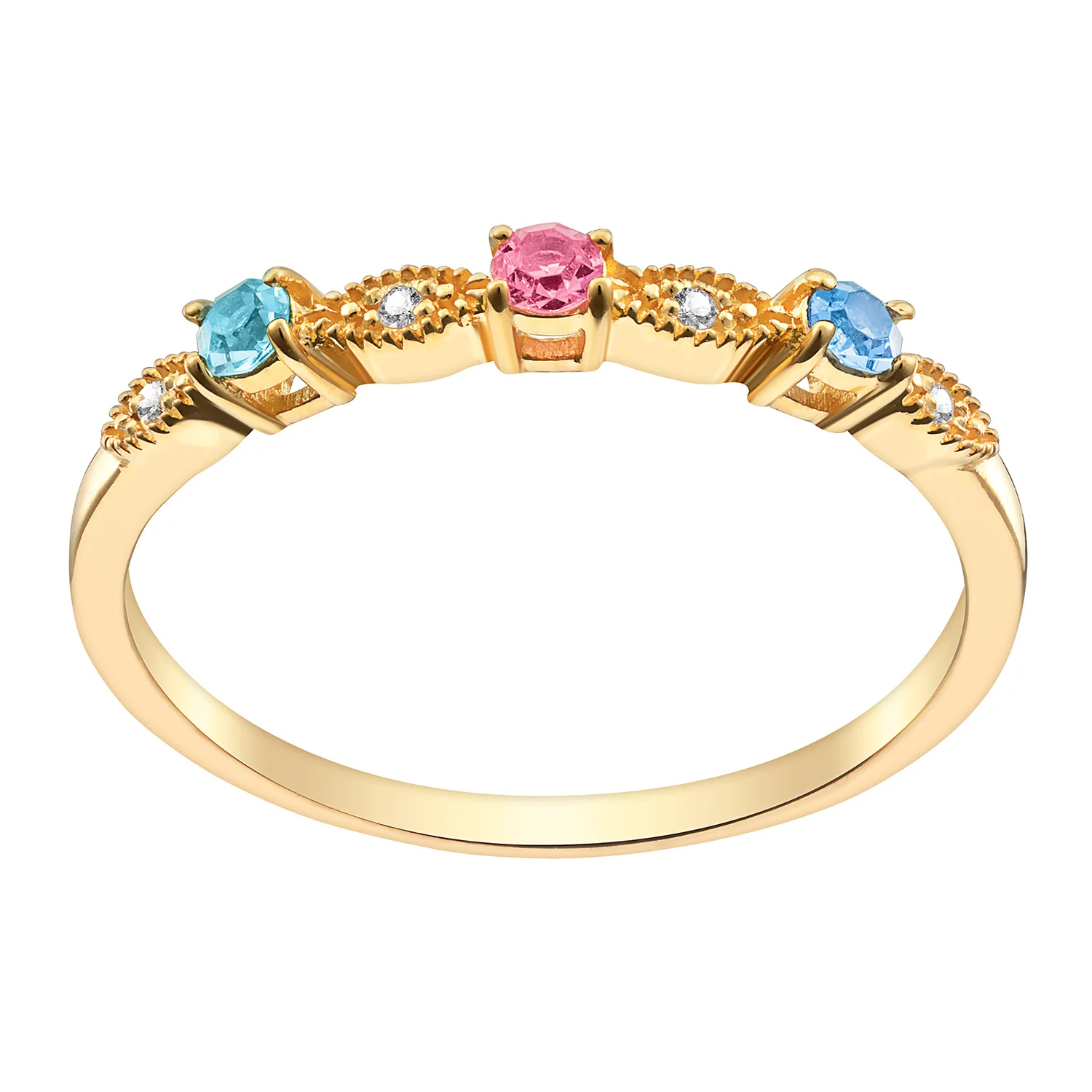 14K Gold over Sterling Vintage Birthstone with Diamond Accent Ring - Image 2