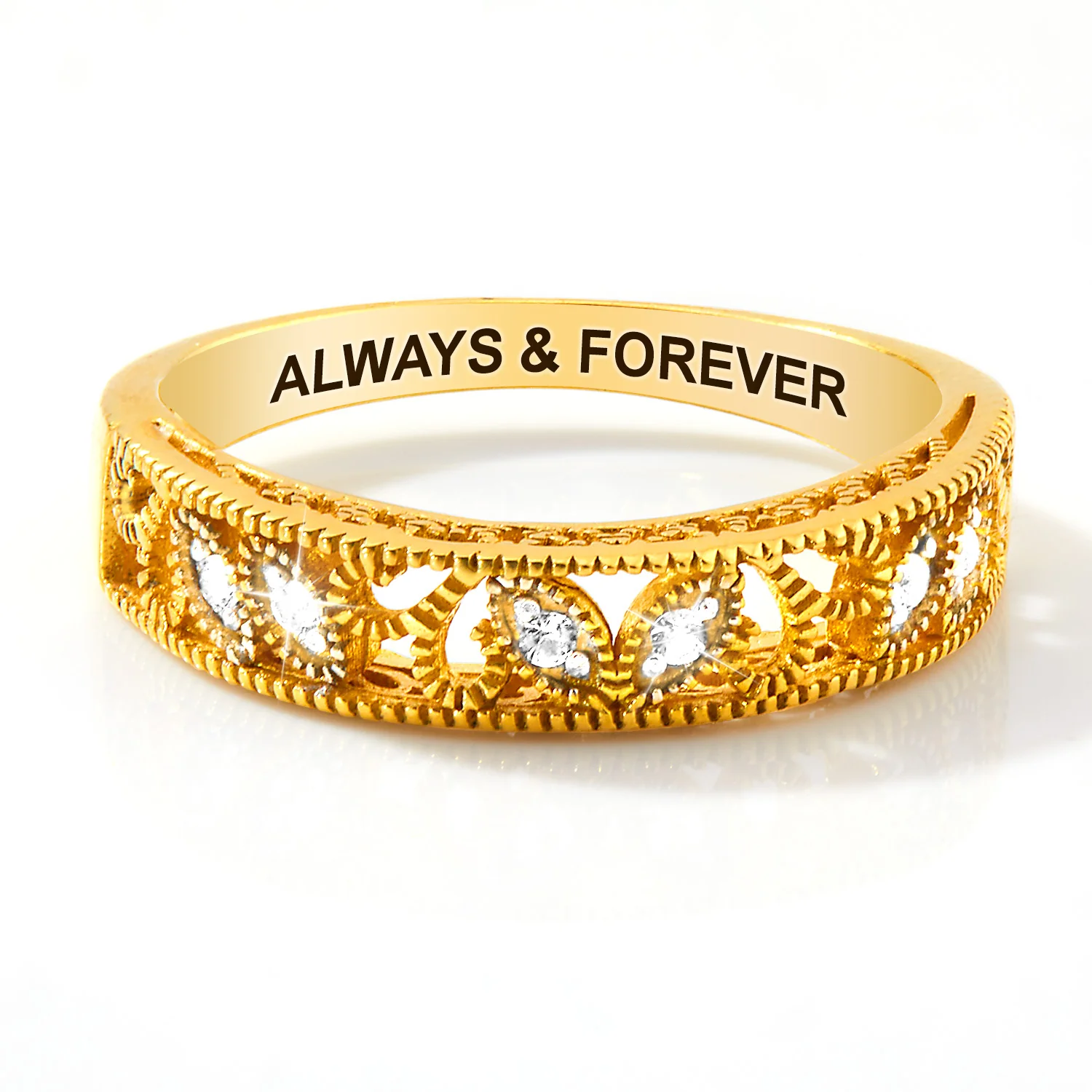Gold over Sterling Vintage Filigree White Topaz Band Ring