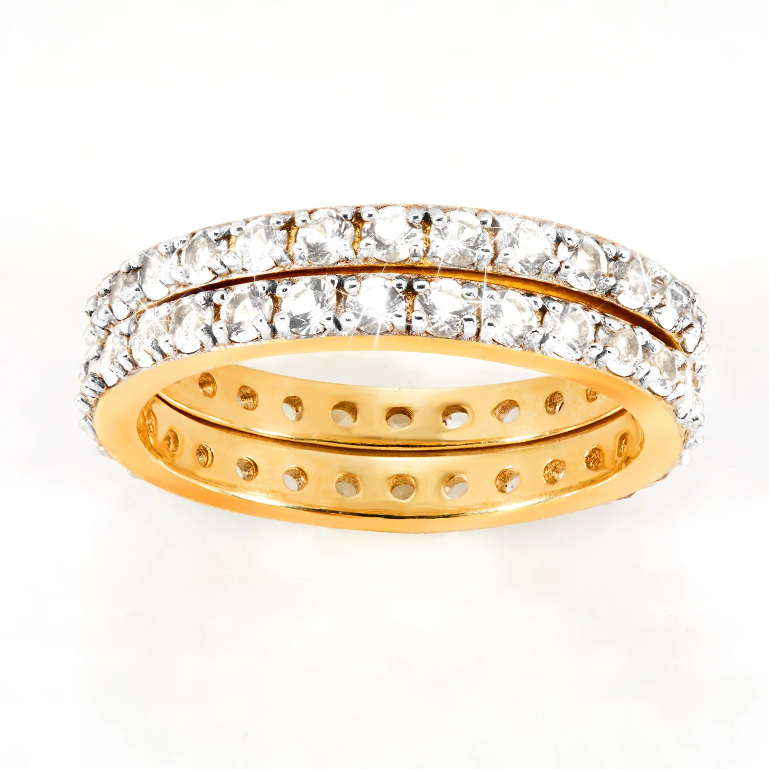 Gold over Sterling White Topaz Eternity Band - 2pc Set - Image 5