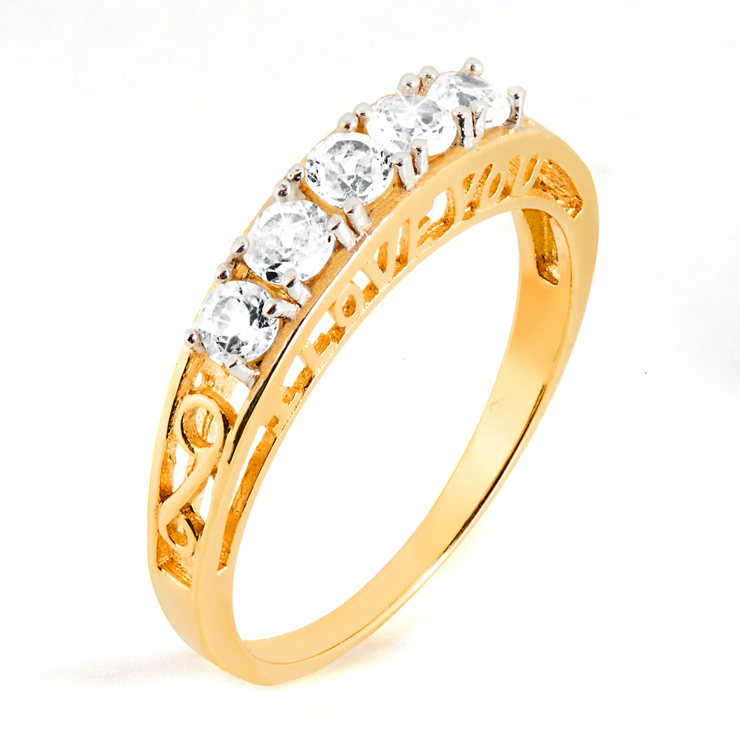 Gold over Sterling White Topaz I LOVE YOU Hidden Message Band Ring - Image 4