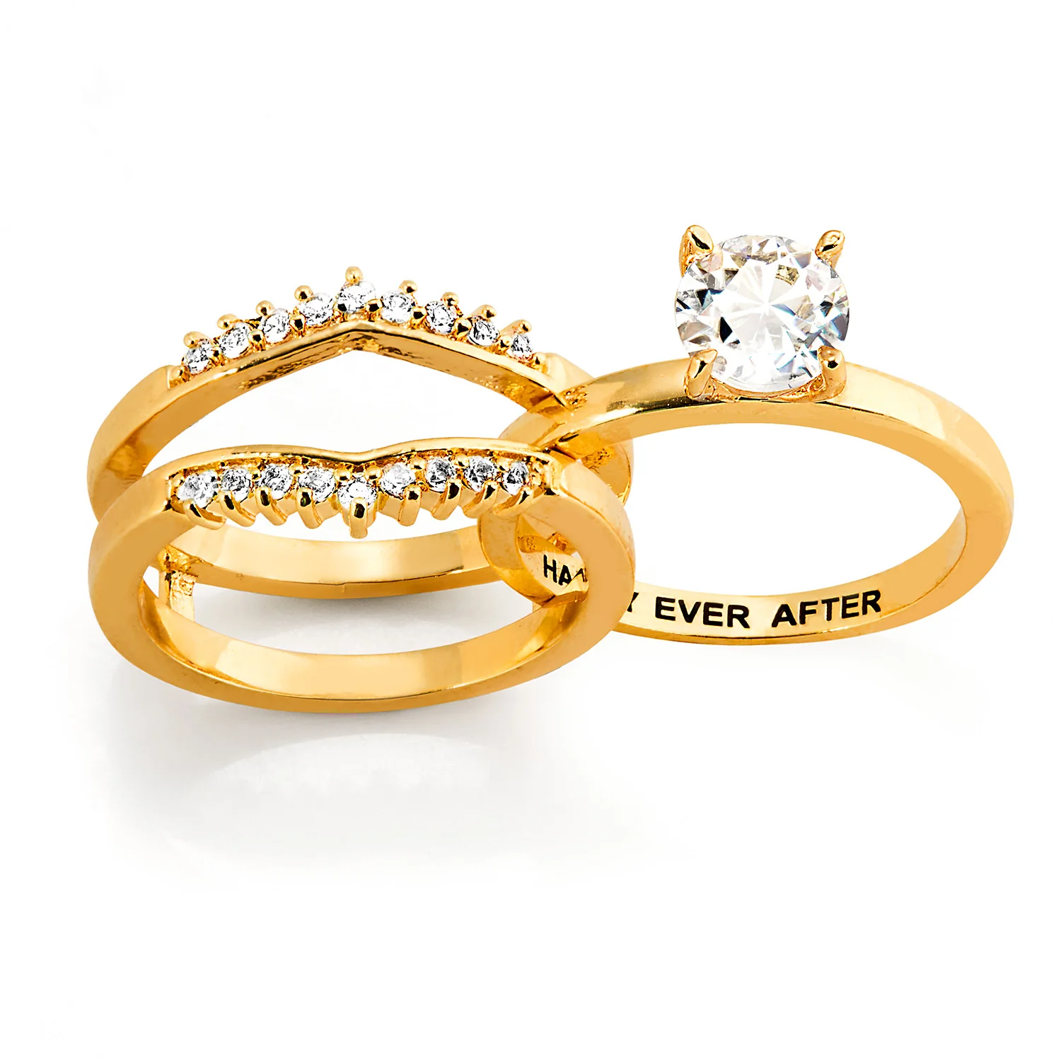 Gold over Sterling White Topaz Solitaire with Enhancer Engraved Engagement Ring Set - Image 7