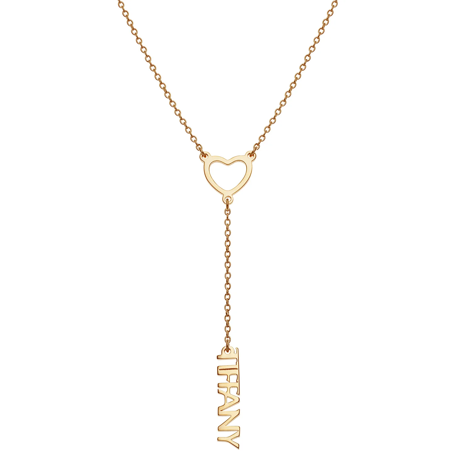 14K Gold over Sterling Uppercase Name and Heart Y-Necklace