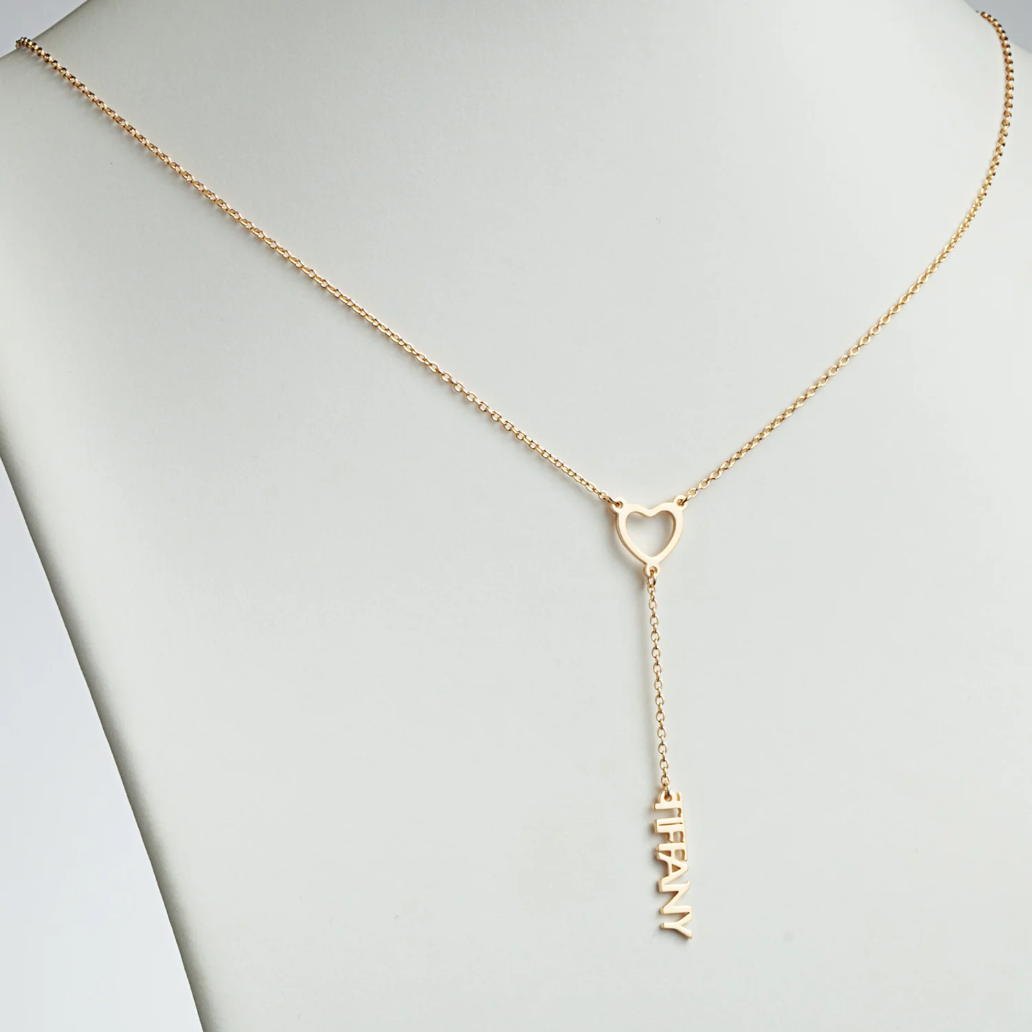 14K Gold over Sterling Uppercase Name and Heart Y-Necklace - Image 2
