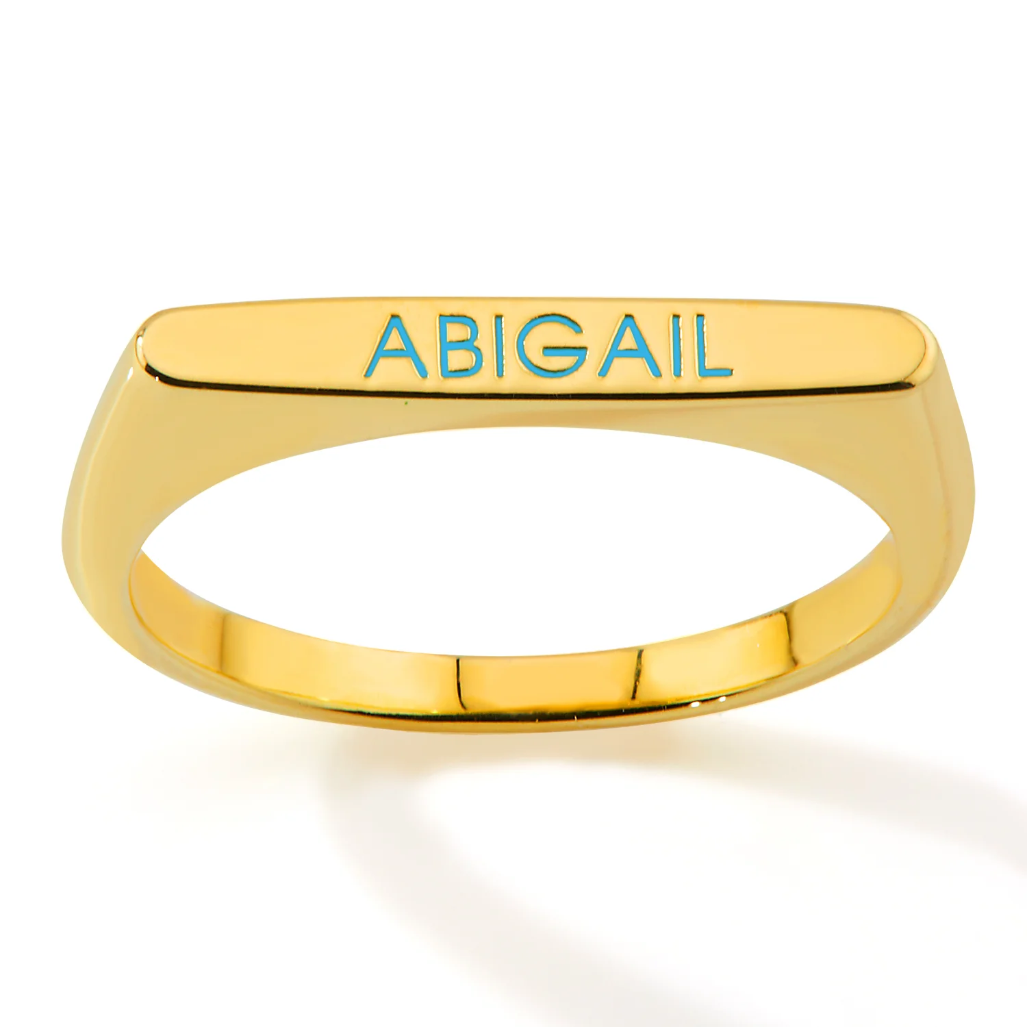 Gold Plated Birthmonth Enamel Name Rectangular Stackable Ring - Image 3