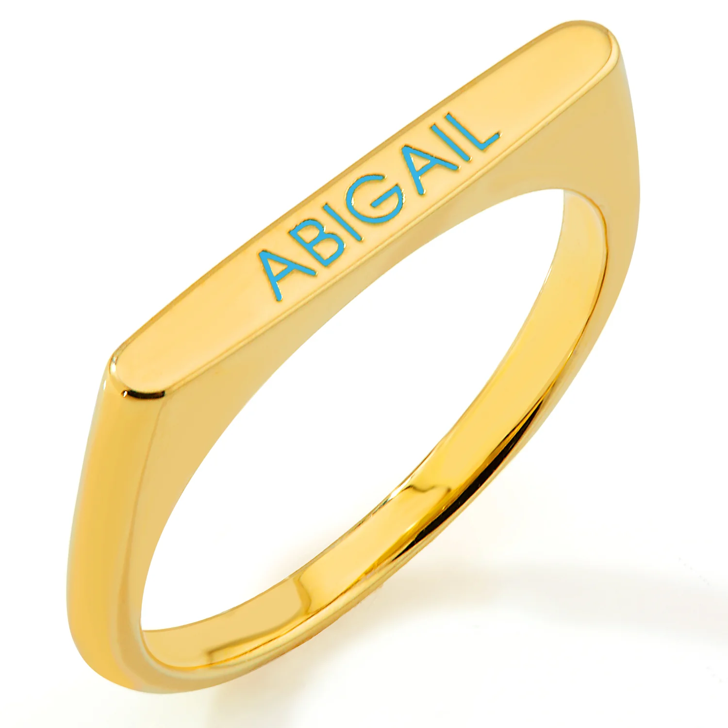 Gold Plated Birthmonth Enamel Name Rectangular Stackable Ring - Image 4