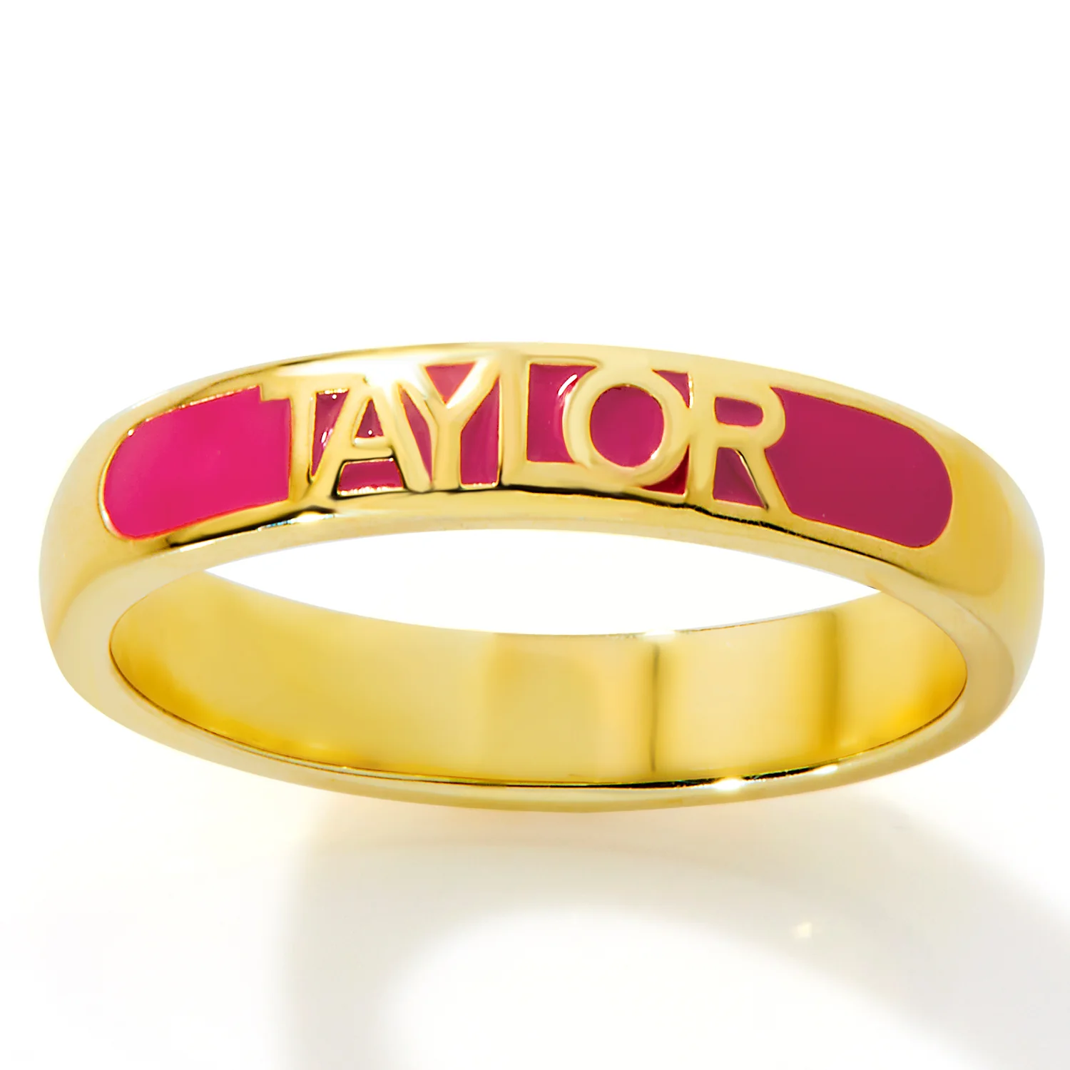 Gold Plated Birthmonth Enamel Name Rounded Band Ring - Image 4