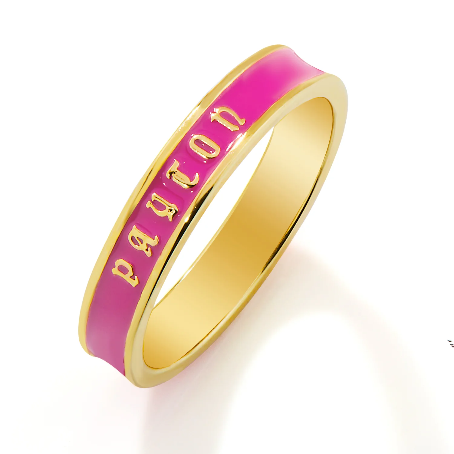 Gold Plated Birthmonth Enamel Old English Name Band Ring - Image 3