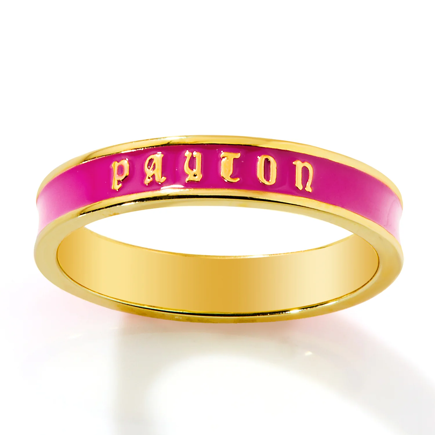 Gold Plated Birthmonth Enamel Old English Name Band Ring - Image 4