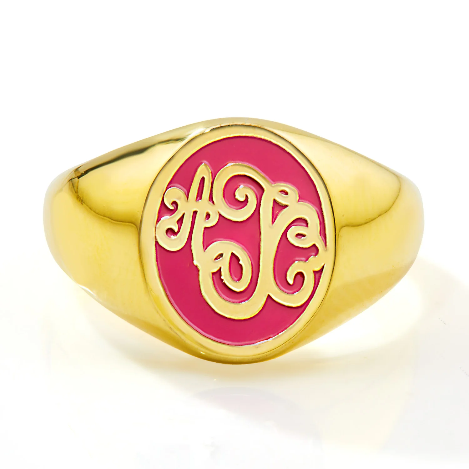 Gold Plated Birthmonth Enamel Script Monogram Signet Ring