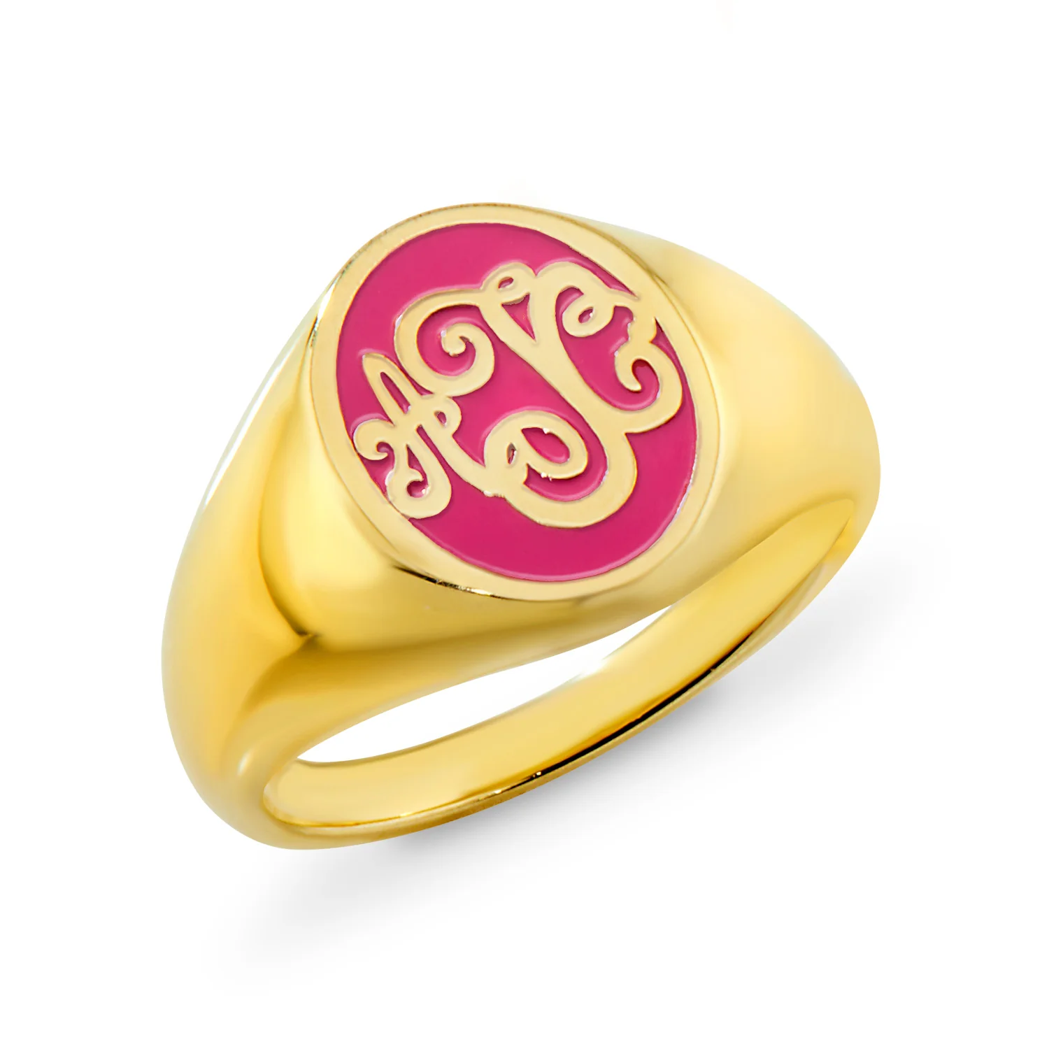 Gold Plated Birthmonth Enamel Script Monogram Signet Ring - Image 3