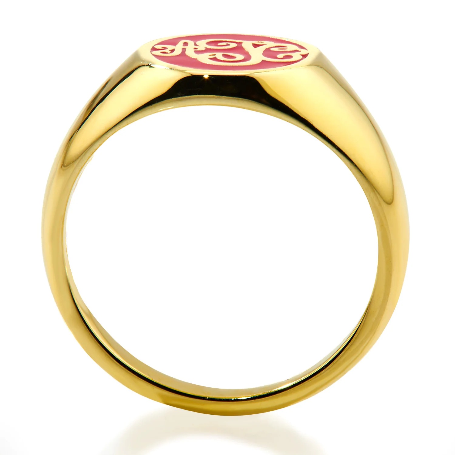 Gold Plated Birthmonth Enamel Script Monogram Signet Ring - Image 5