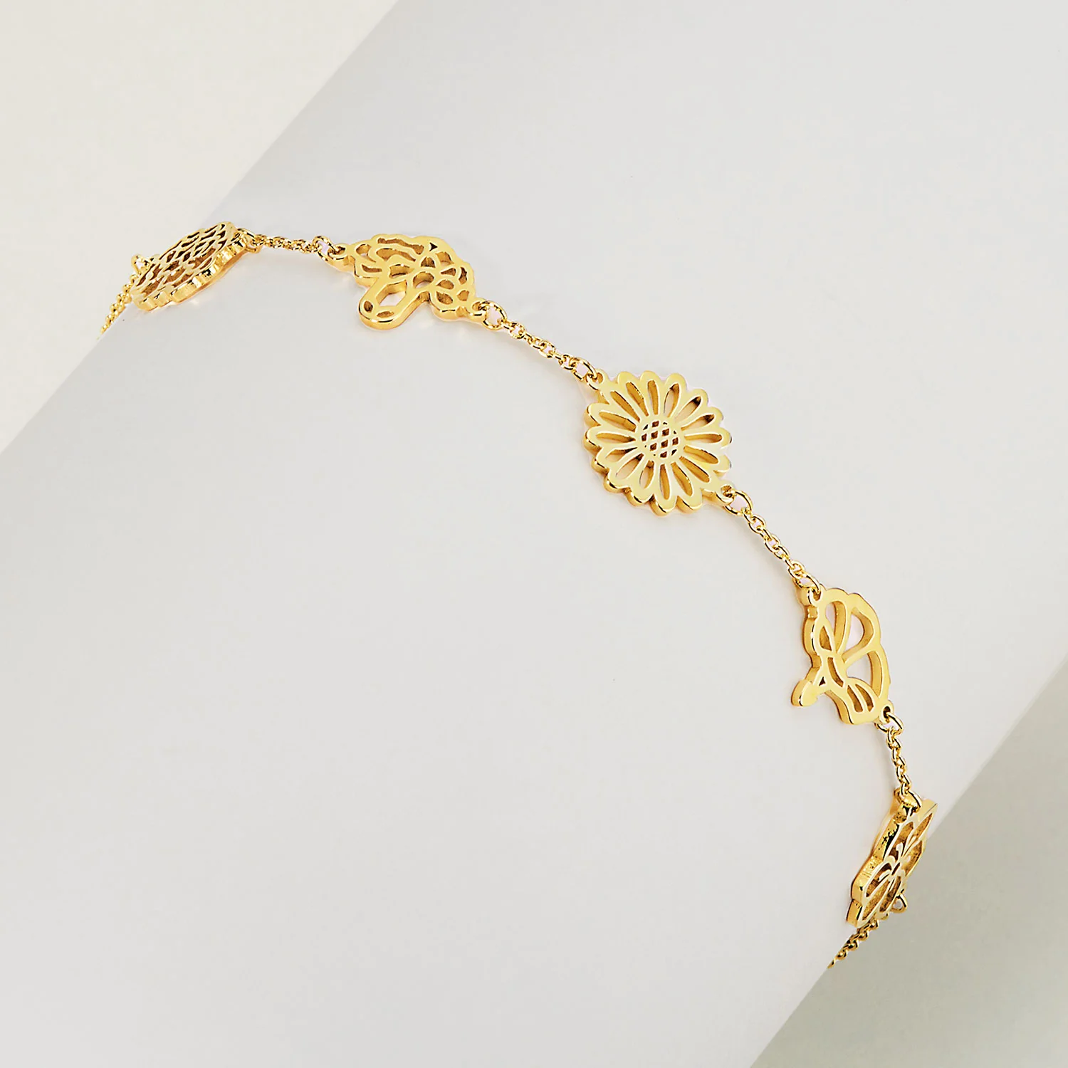 Gold Plated Birthmonth Flower Station Bracelet - Image 3