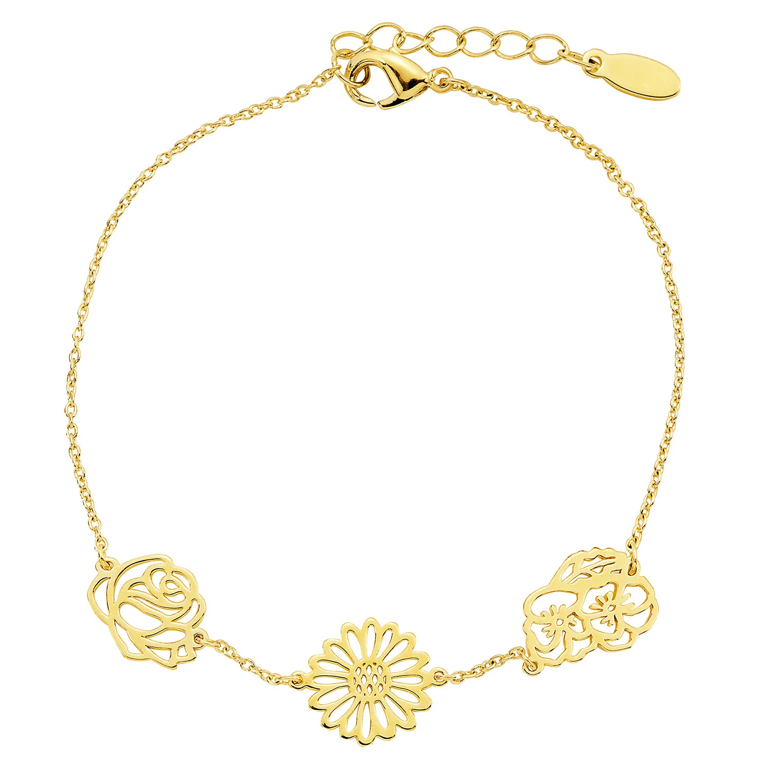 Gold Plated Birthmonth Flower Station Bracelet - Image 4