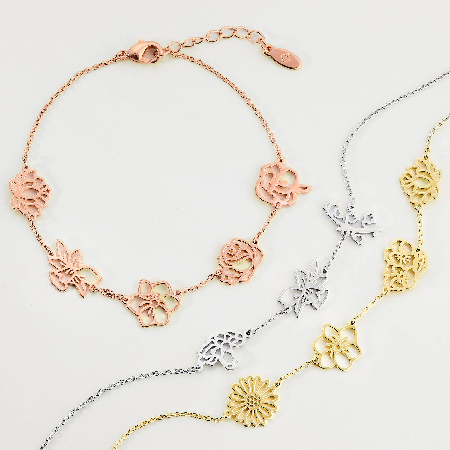 Gold Plated Birthmonth Flower Station Bracelet - Image 5