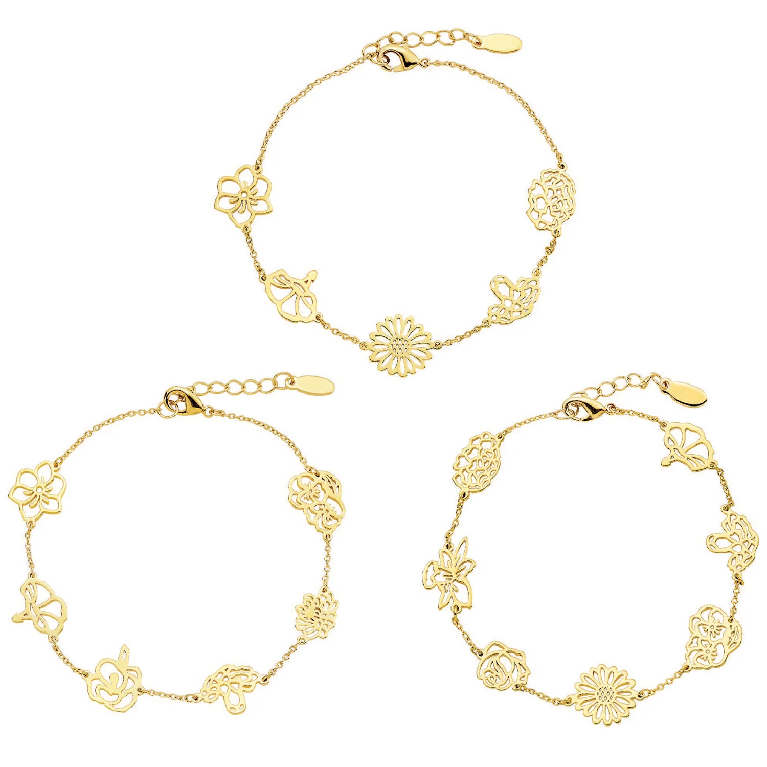 Gold Plated Birthmonth Flower Station Bracelet - Image 7
