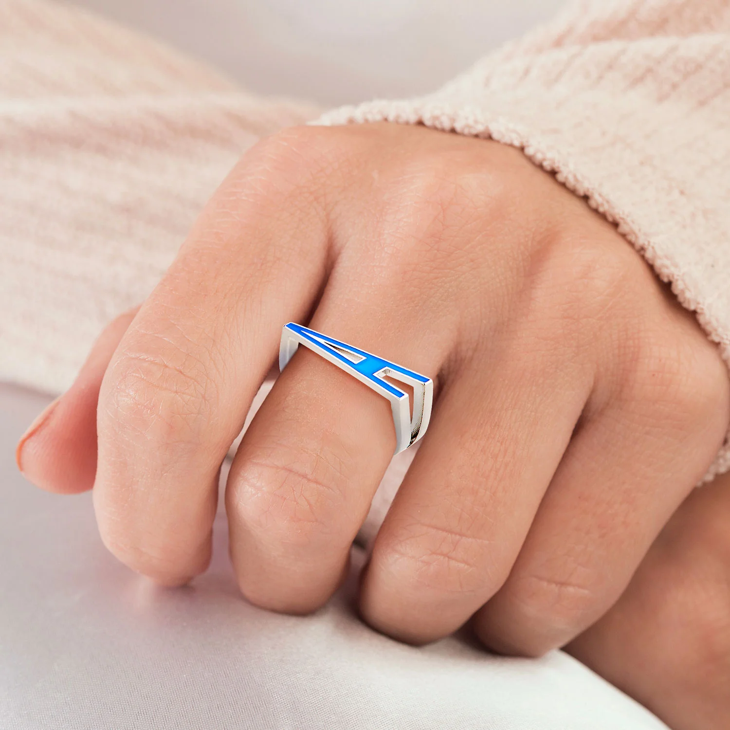 Gold Plated Bold Birthmonth Enamel Horizontal Initial Ring - Image 4