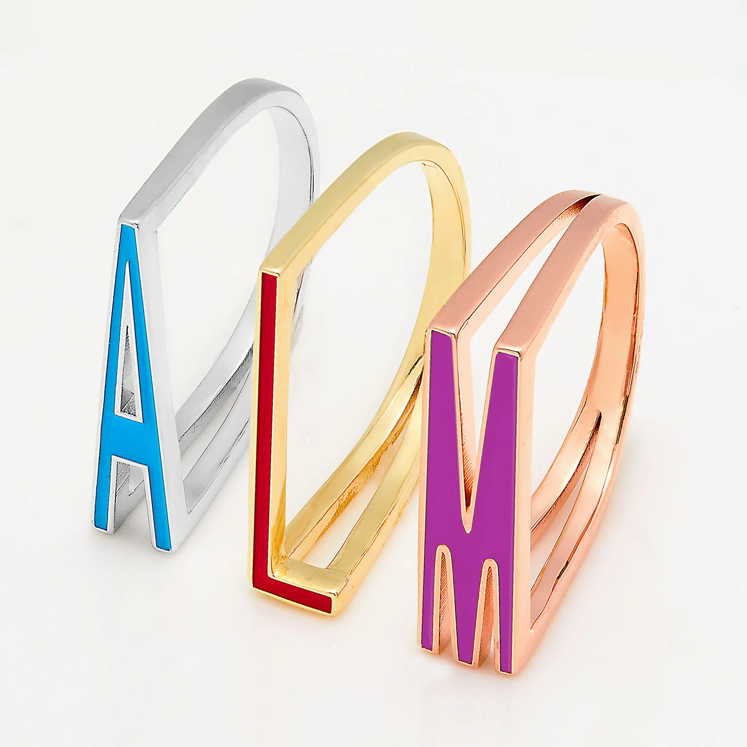 Gold Plated Bold Birthmonth Enamel Horizontal Initial Ring - Image 7