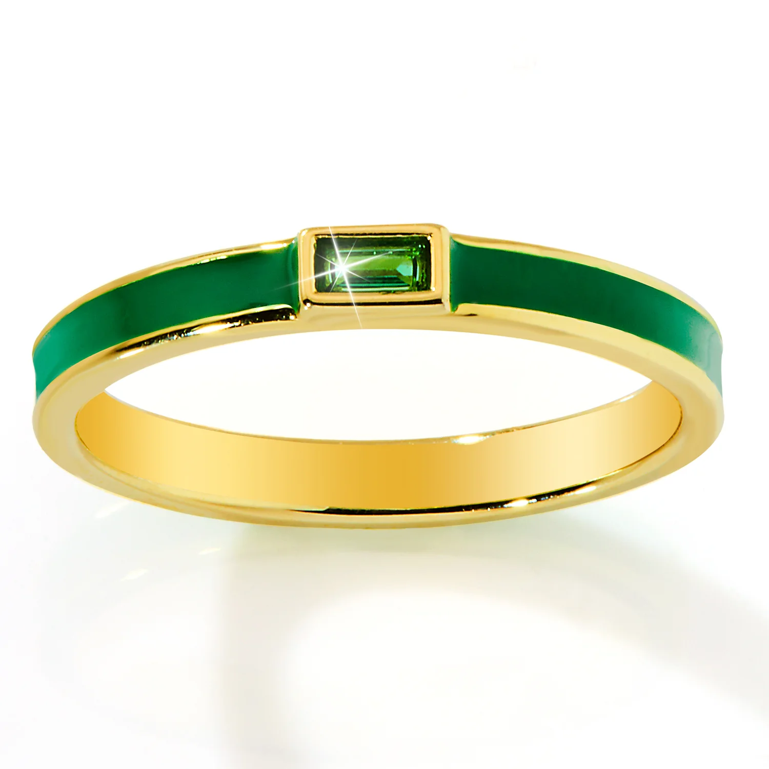 Gold Plated Enamel and Birthstone Stackable Band Ring