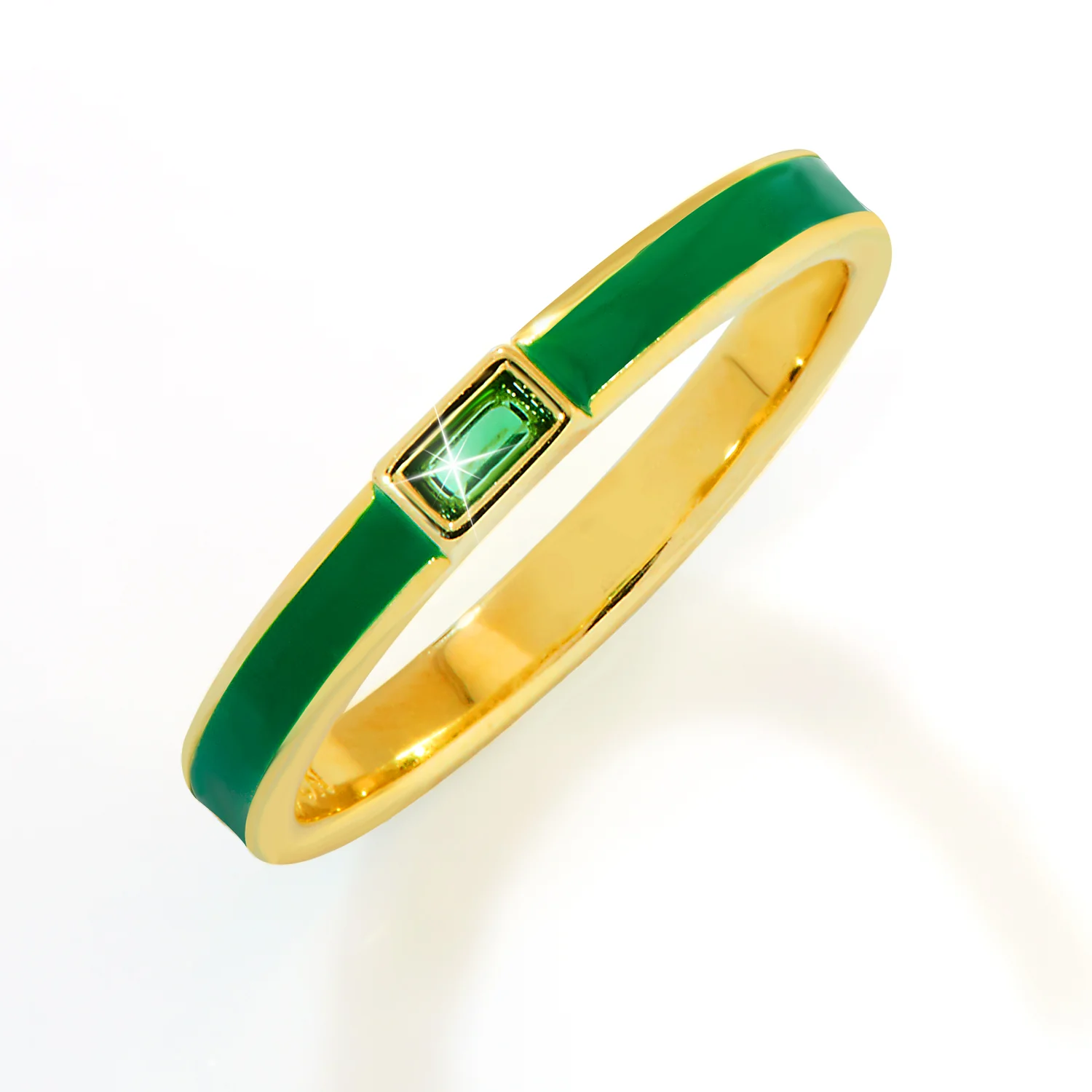 Gold Plated Enamel and Birthstone Stackable Band Ring - Image 4