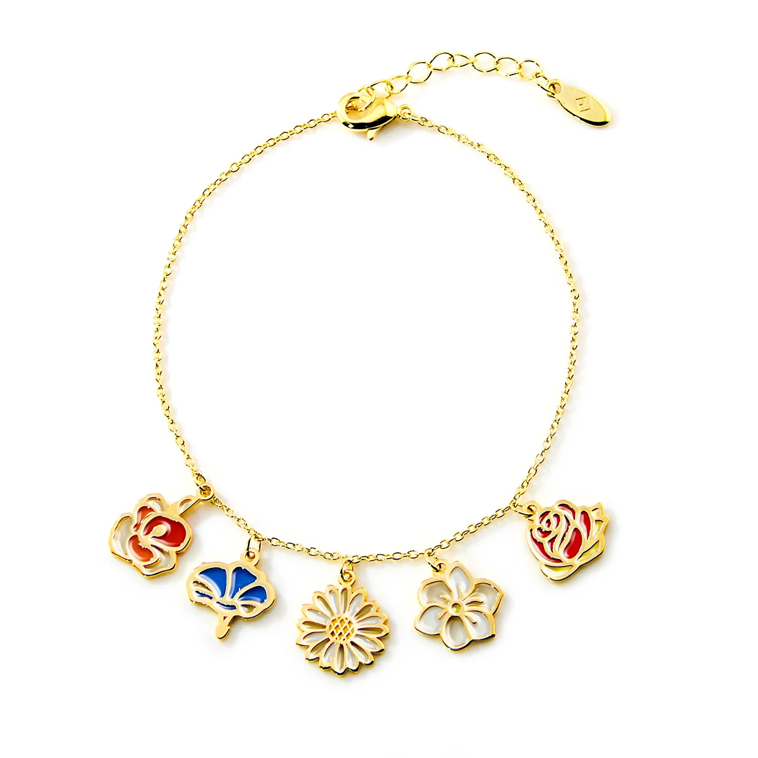Gold Plated Enamel Birth Month Flower Charm Bracelet