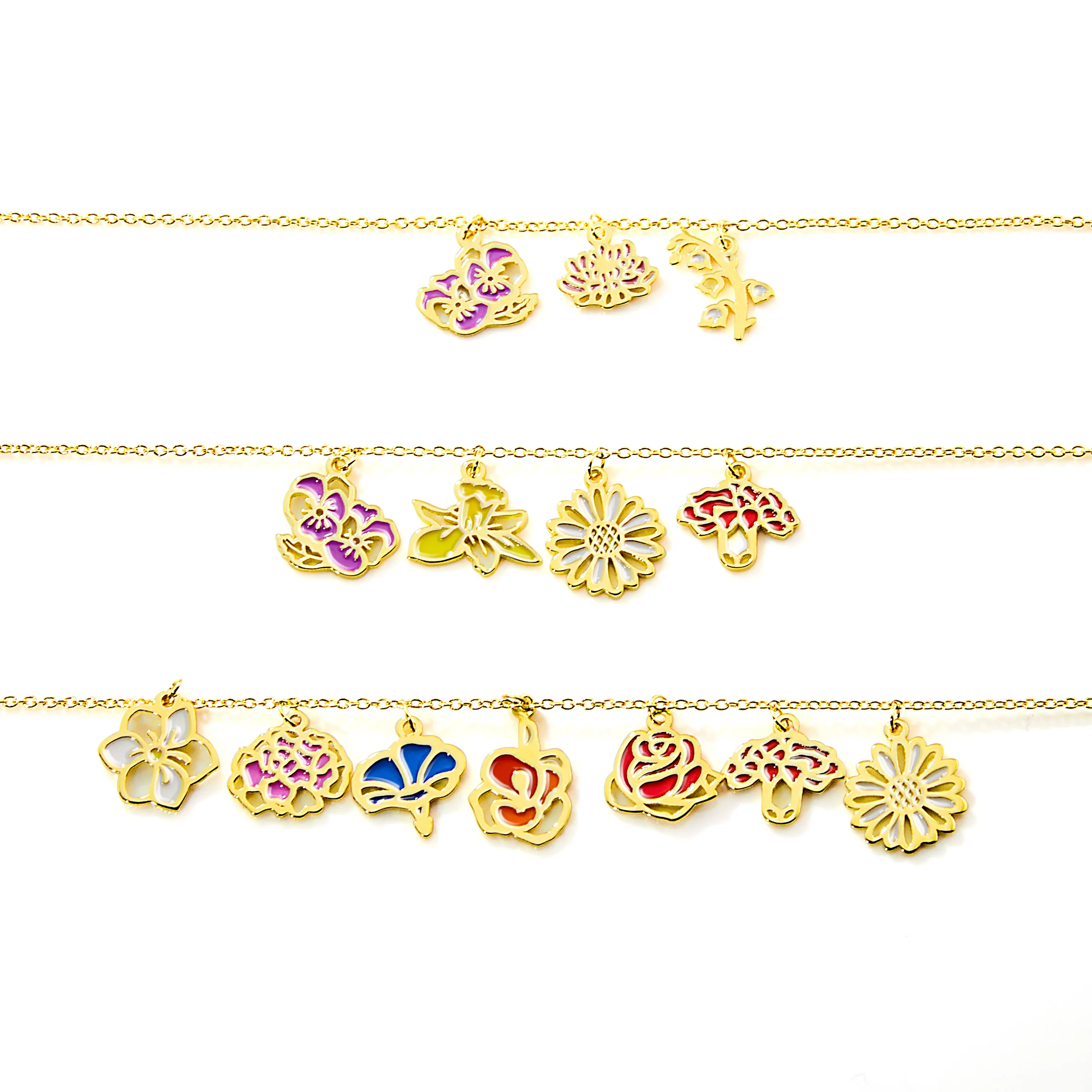 Gold Plated Enamel Birth Month Flower Charm Bracelet - Image 4