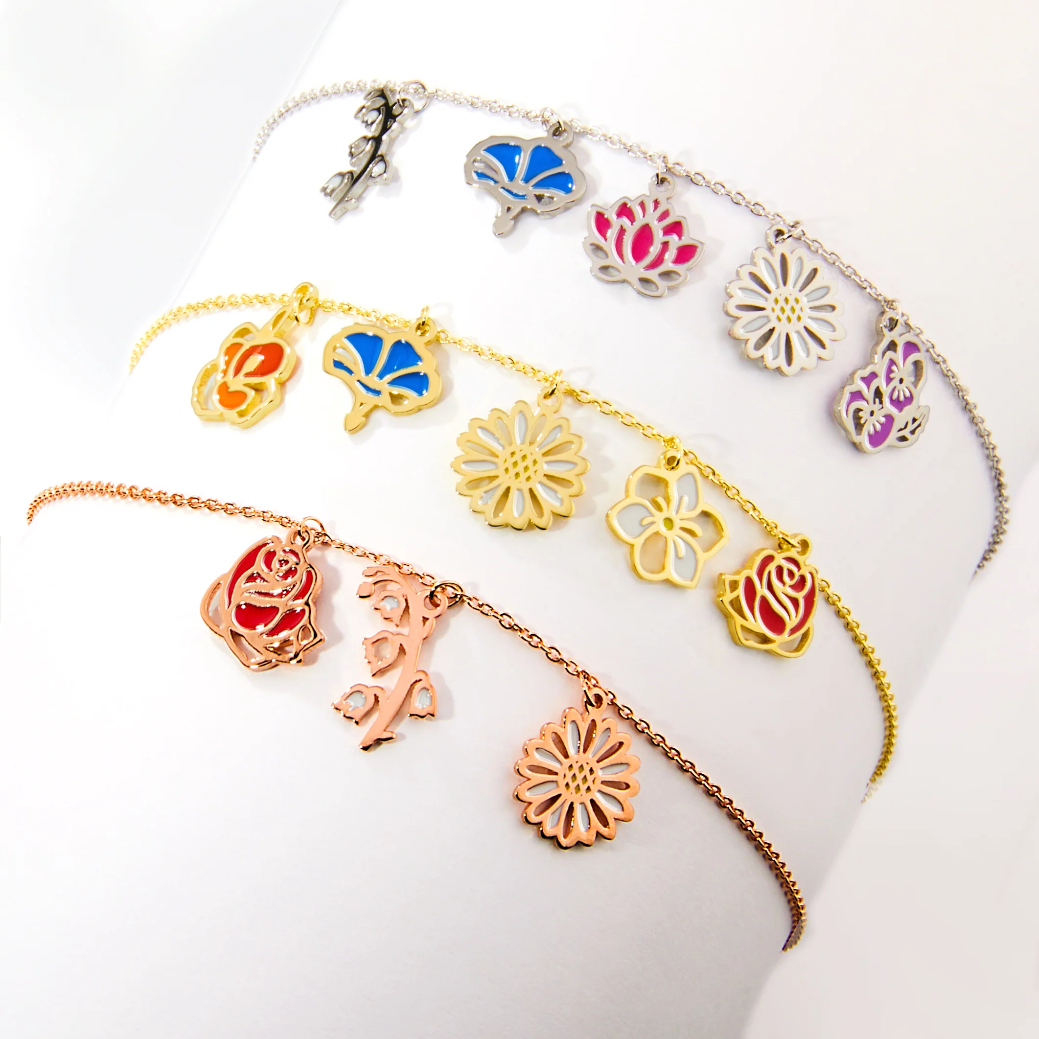 Gold Plated Enamel Birth Month Flower Charm Bracelet - Image 6